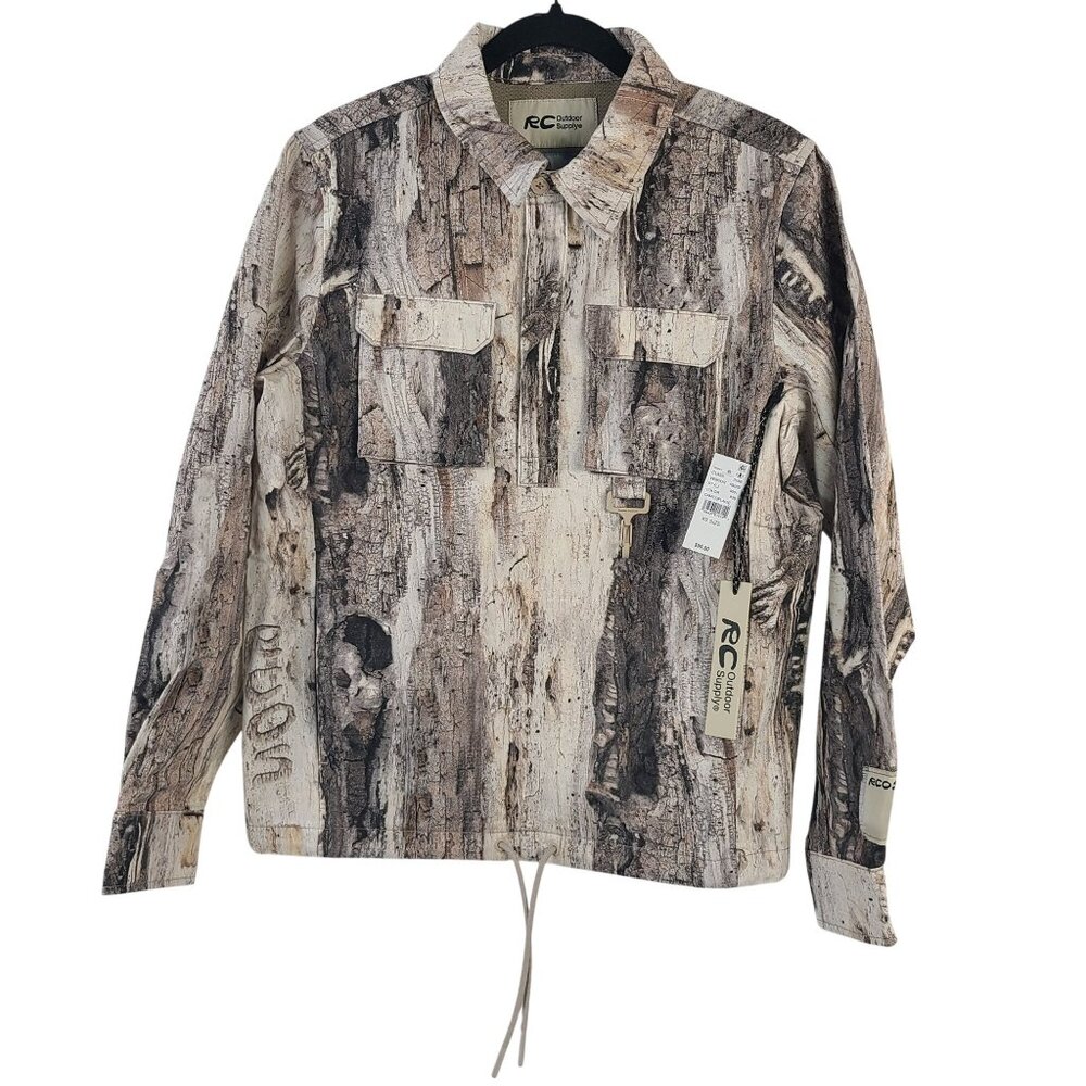 NWT RC Outdoor Supply Camouflage Printed Shirt 1/2 Button Up & Drawstring Sz XS